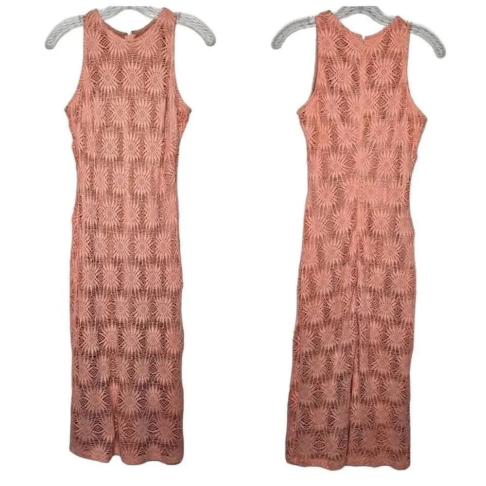 Alexia Admor Lace Overlay Peach Pink Sleeveless Midi Dress Size Small